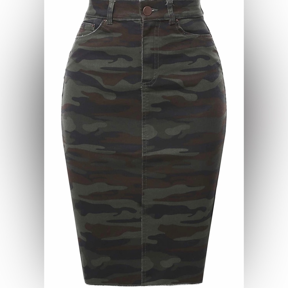Camouflage Jeans Skirt with Split 2x